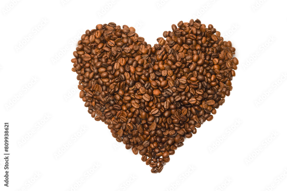 Coffee heart. Roasted coffee beans in the shape of heart on white background. Coffee heart. Roasted coffee beans in the shape of heart on white background.