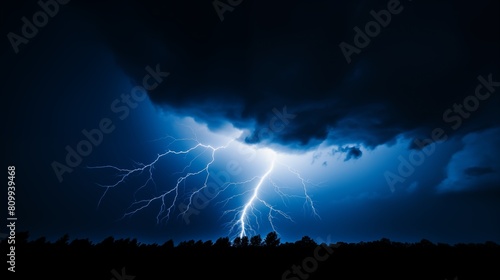 Majestic Lightning Bolt Striking Through the Night Sky During a Severe Thunderstorm