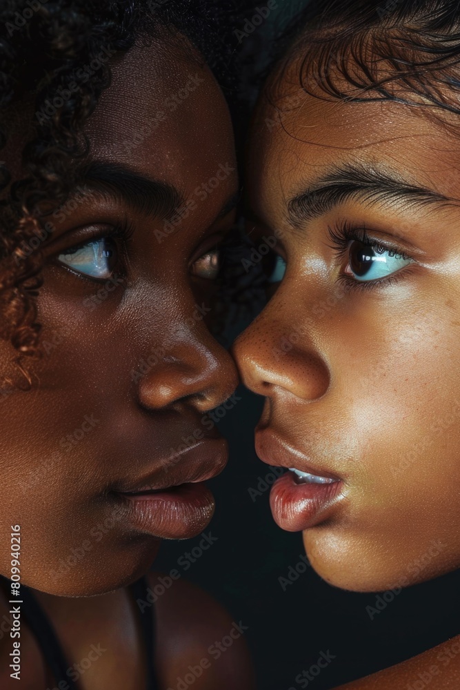 Close up of two young girls looking at each other. Suitable for various concepts and themes Close up of two young girls looking at each other. Suitable for various concepts and themes
