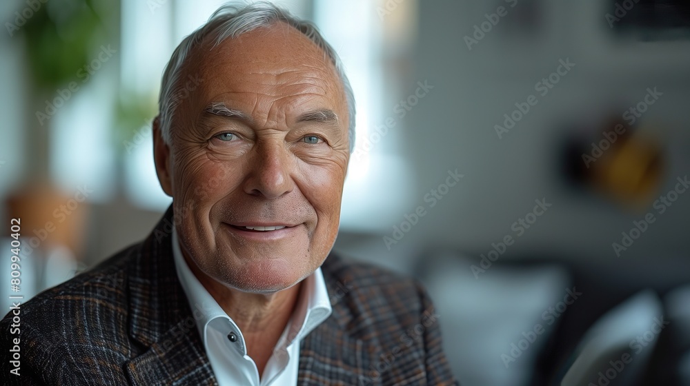Smiling Senior Businessman featuring a warm smile and wearing a classic tweed jacket Smiling Senior Businessman featuring a warm smile and wearing a classic tweed jacket