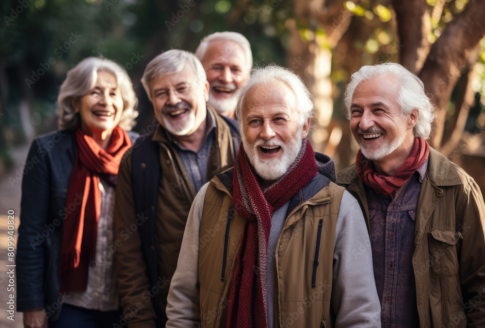 Joyful Senior Friends Enjoying a Walk Together Joyful Senior Friends Enjoying a Walk Together