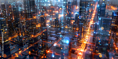 Modern Skyscrapers Illuminate Night City