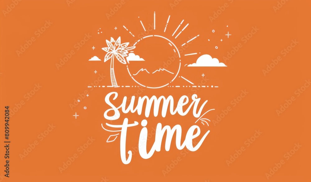 Fototapeta premium summer holiday poster， summer beach background with palm trees in orange tone