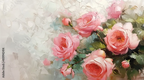Floral Symphony  Let your walls resonate with the harmonious beauty of an oil painting depicting a bouquet of pink roses  each brushstroke a melody of color and light.