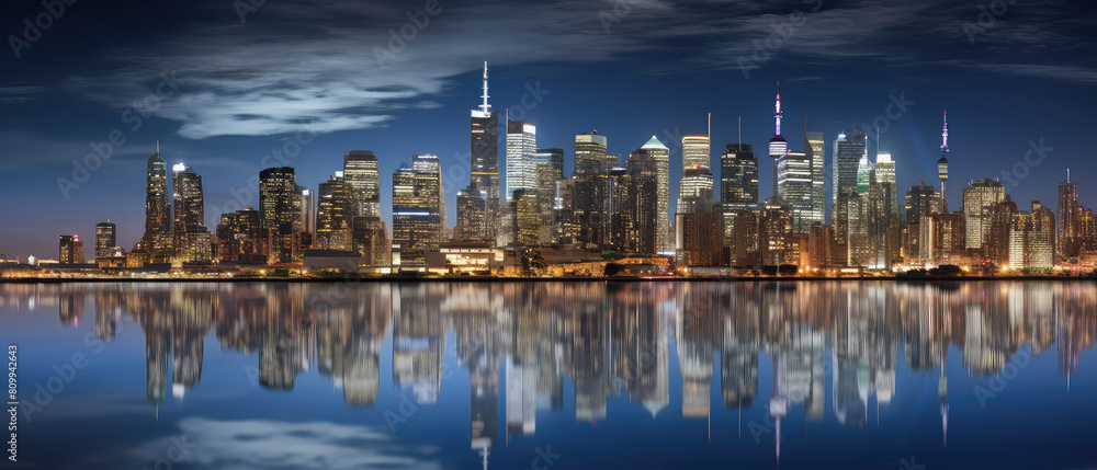 Majestic Urban Twilight: City Skyline Reflections