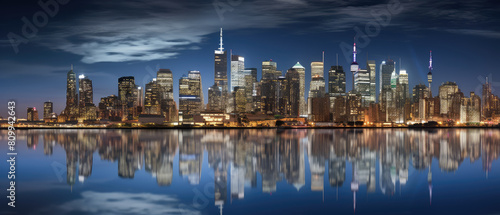Majestic Urban Twilight: City Skyline Reflections