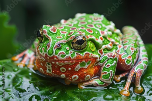 Pac Man Frog - Stunning Macro Shot of Green Amphibian with Brown Eyes in Natural Habitat photo