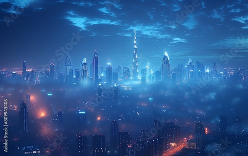 Futuristic Dubai businesses  age of technology  deep blue color