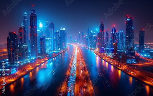 Futuristic Dubai businesses  age of technology  deep blue color