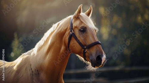Palomino Quarter Horse Headshot Portrait at Western Halter Show in Country Setting