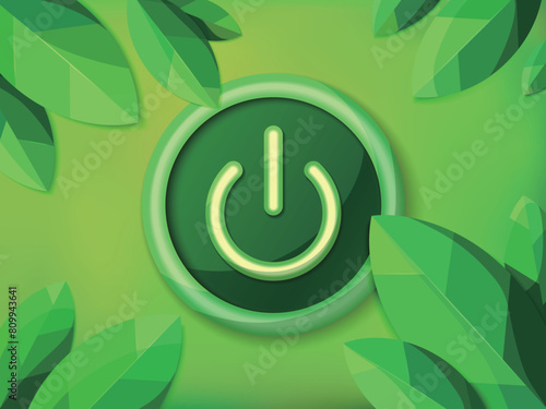 Sleek A001 button with leaves background shows the start for the action of eco vector illustration graphic EPS 10