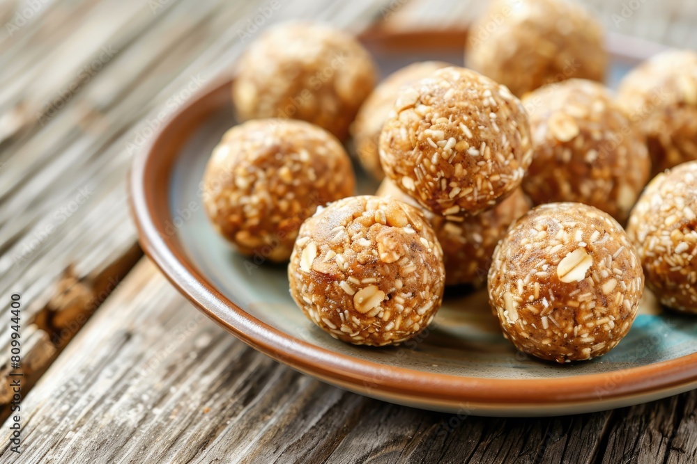 Low-fat Homemade Peanut Butter Protein Balls for Healthy Energy Bites - Selective Focus