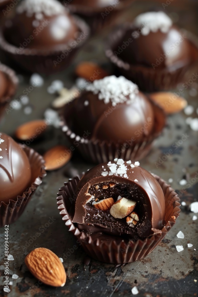 Indulge in the Richness of Chocolate Turtles with Almonds and Salted Caramel- Delicious Candy Indulge in the Richness of Chocolate Turtles with Almonds and Salted Caramel- Delicious Candy