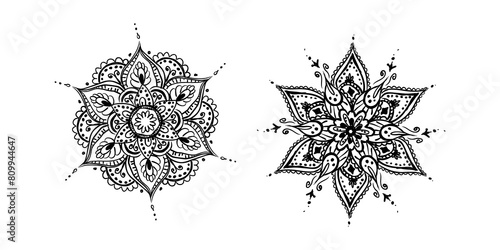 Set of hand drawn mandala. Arabic, indian, turkish and ottoman culture decoration style. Ethnic ornament isolated on white background. Magic vintage template