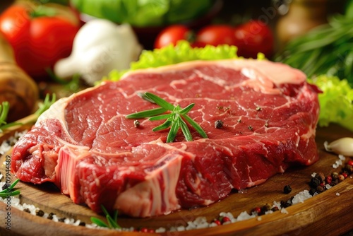 Juicy Angus Boneless Ribeye Steak for Your BBQ. Fresh Cut Grass Fed Beefsteak with Butcher's Knife
