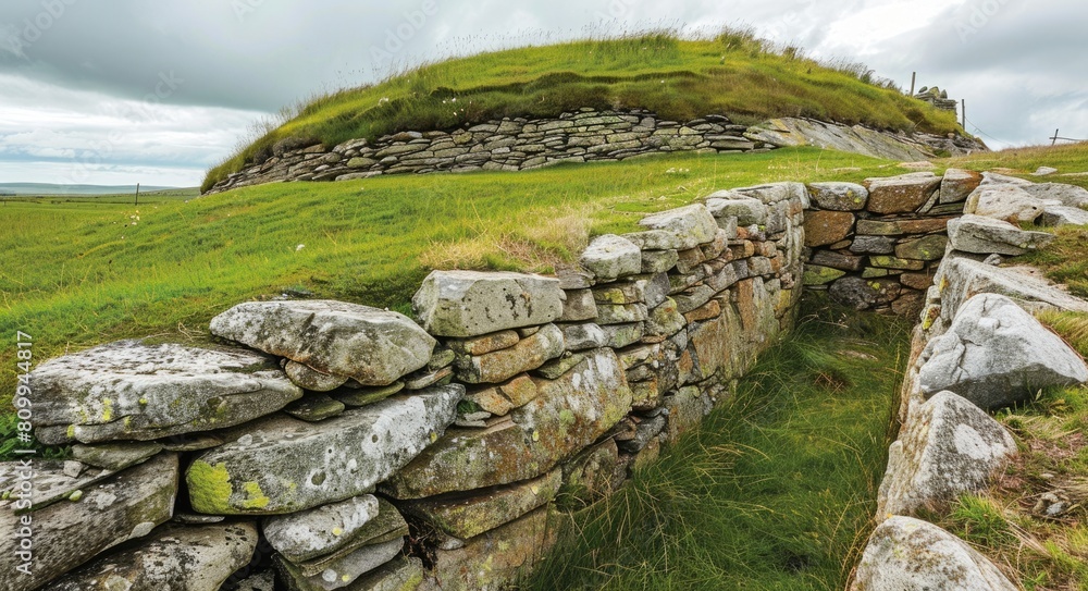Iron Age Broch Settlement: Prehistoric Stone Walls Symbolizing Ancient Religion and History