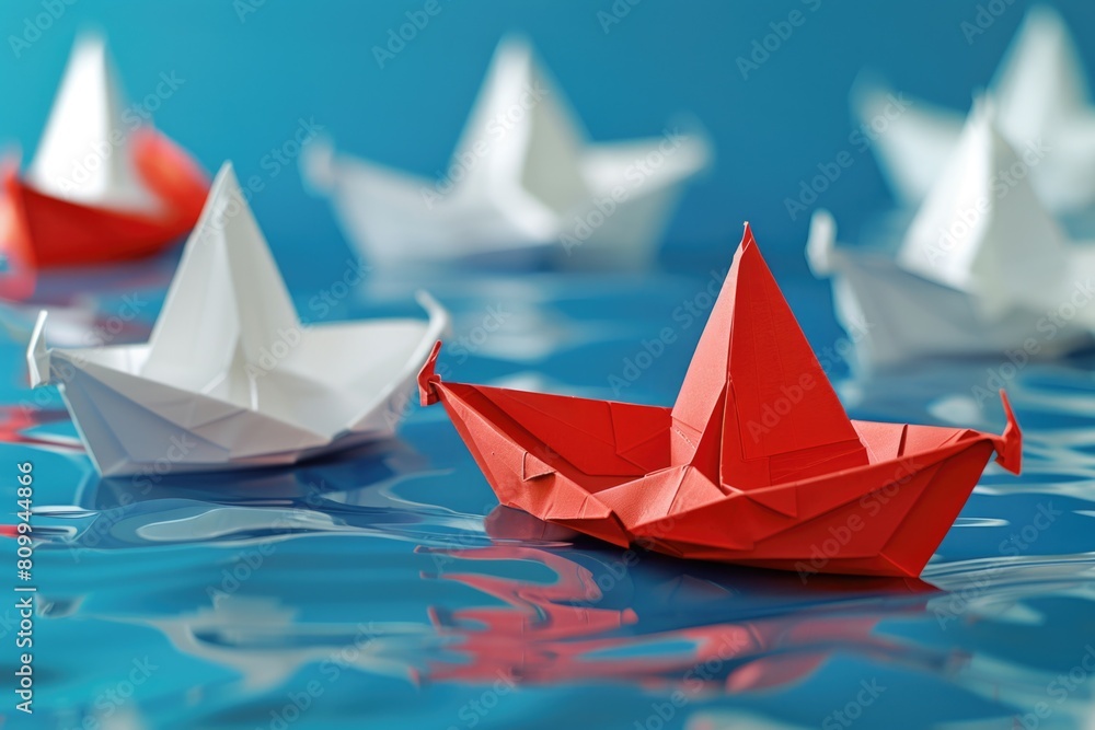 Paper boats on calm water, suitable for children's book illustrations Paper boats on calm water, suitable for children's book illustrations