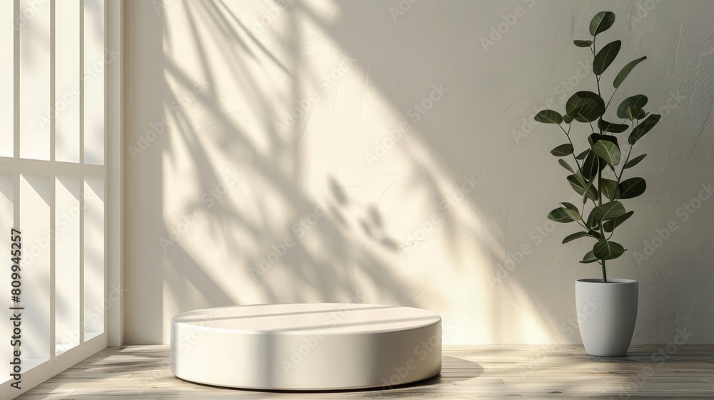 Stylish cylindrical podium in a soft light environment with minimal shadows, focusing purely on the elegance of the product Stylish cylindrical podium in a soft light environment with minimal shadows, focusing purely on the elegance of the product