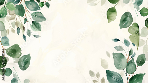Elegant watercolor background with eucalyptus leaves and copy space photo
