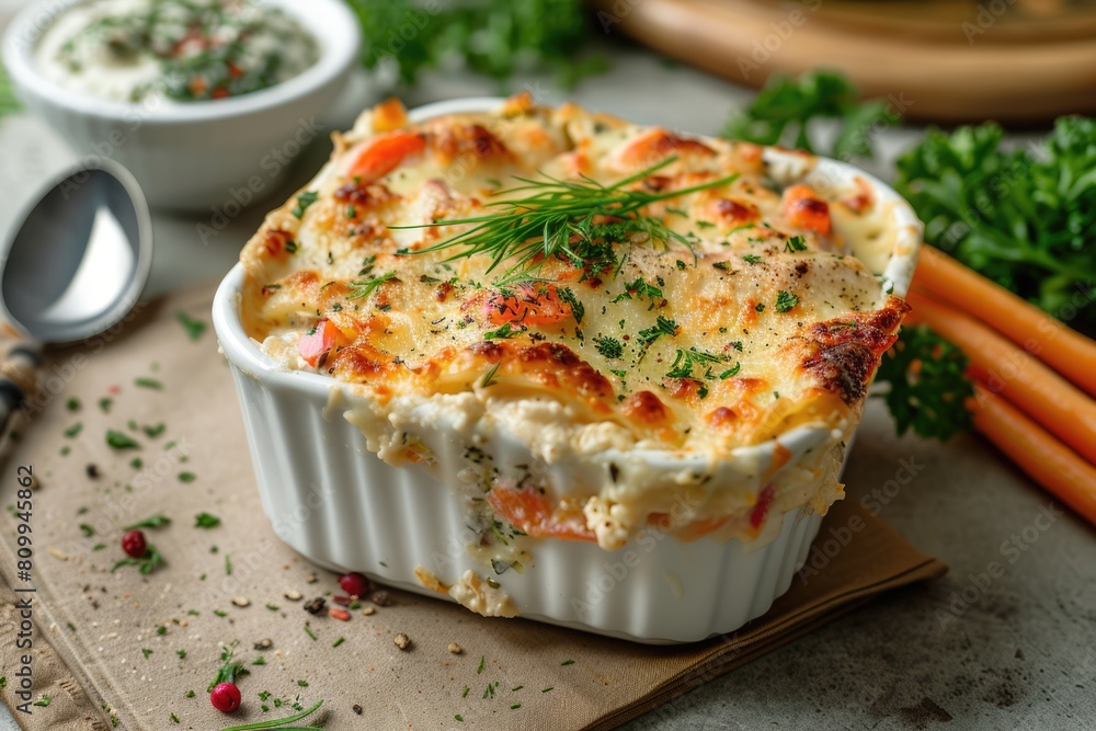 Healthy White Seafood Lasagna Plated in a Bowl - Delicious Eatery Dish from Fresh Recipe Healthy White Seafood Lasagna Plated in a Bowl - Delicious Eatery Dish from Fresh Recipe