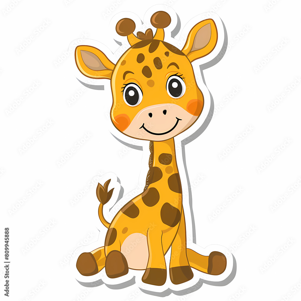 Cute giraffe catoon on a White Canvas Sticker,vector image Cute giraffe catoon on a White Canvas Sticker,vector image