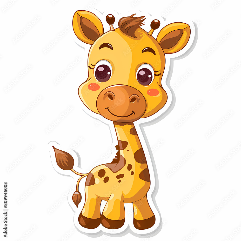 Cute giraffe catoon on a White Canvas Sticker,vector image Cute giraffe catoon on a White Canvas Sticker,vector image