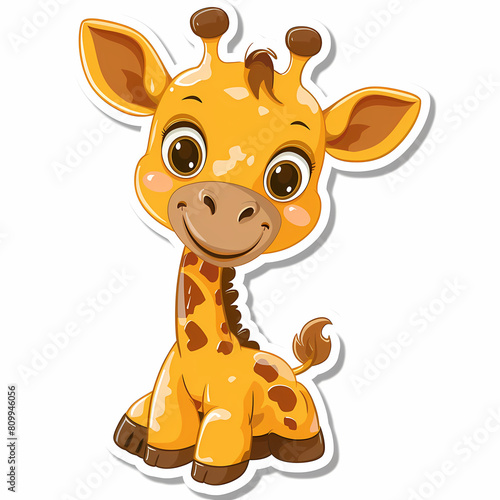 Cute giraffe catoon on a White Canvas Sticker vector image