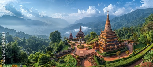 Panoramic Harmony at Wat Phra That Mae Yen Hilltop Buddhist Temple Amid Serene Nature Landscape