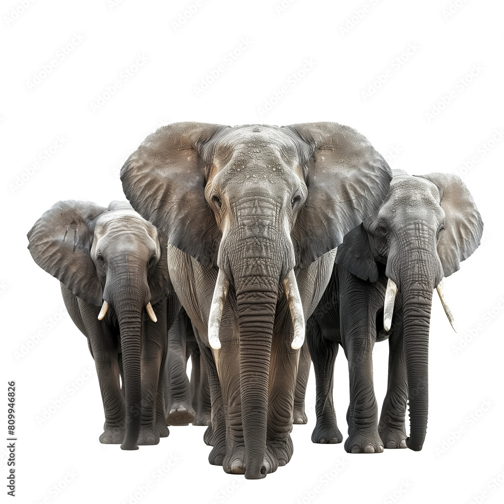 Fototapeta premium African wild elephants walking isolated on transparent background