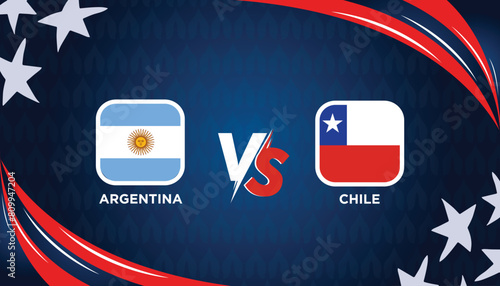 ARGENTINA vs CHILE broadcast template for sports Copa America 2024. American Tournament vector illustration graphics.