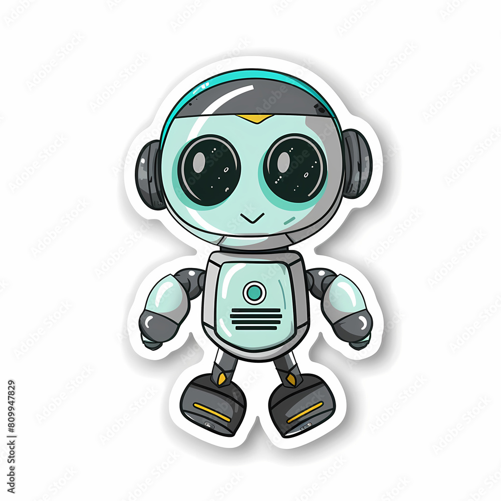 Cute robot on a White Canvas Sticker,vector image Cute robot on a White Canvas Sticker,vector image