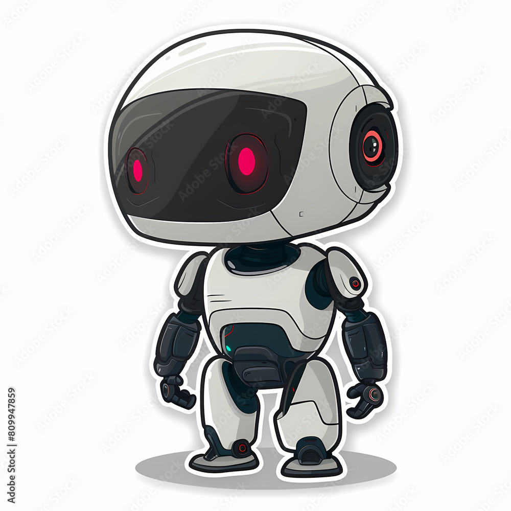 Cute robot on a White Canvas Sticker,vector image Cute robot on a White Canvas Sticker,vector image