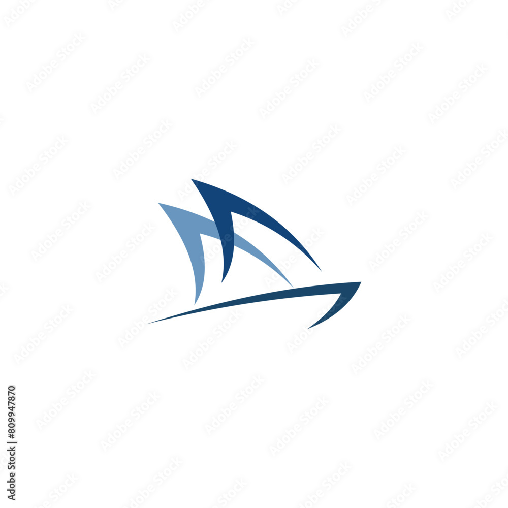 Simple Blue Yacth Sail Boat Services with Sea Vector Logo Design Simple Blue Yacth Sail Boat Services with Sea Vector Logo Design
