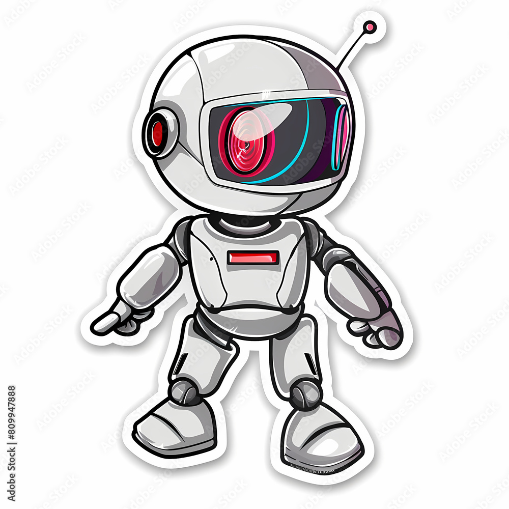 Cute robot on a White Canvas Sticker,vector image Cute robot on a White Canvas Sticker,vector image