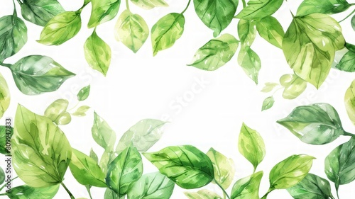 Watercolors of green leaves are suitable for nature-themed backgrounds as well as tranquil and natural. © an