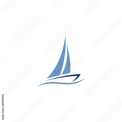 Simple Blue Yacth Sail Boat Services with Sea Vector Logo Design
