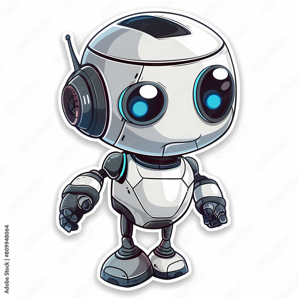 Cute robot on a White Canvas Sticker,vector image Cute robot on a White Canvas Sticker,vector image