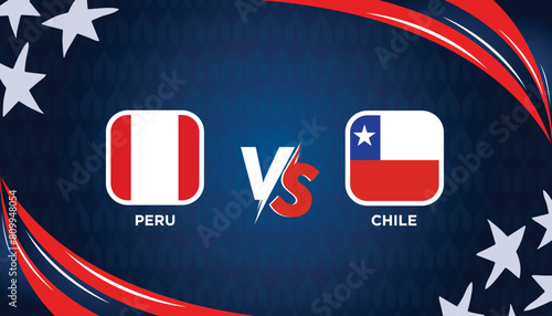 PERU vs CHILE broadcast template for sports Copa America 2024. American Tournament vector illustration graphics. EPS Format. 