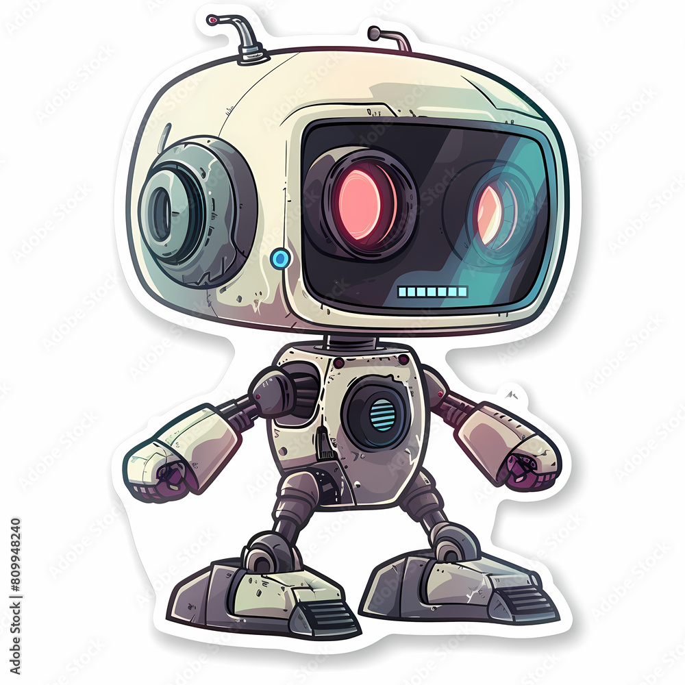 Cute robot on a White Canvas Sticker,vector image Cute robot on a White Canvas Sticker,vector image