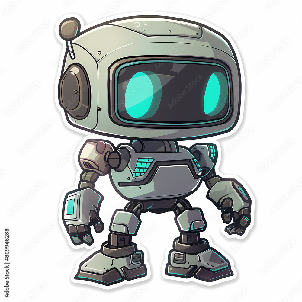 Cute robot on a White Canvas Sticker,vector image Cute robot on a White Canvas Sticker,vector image