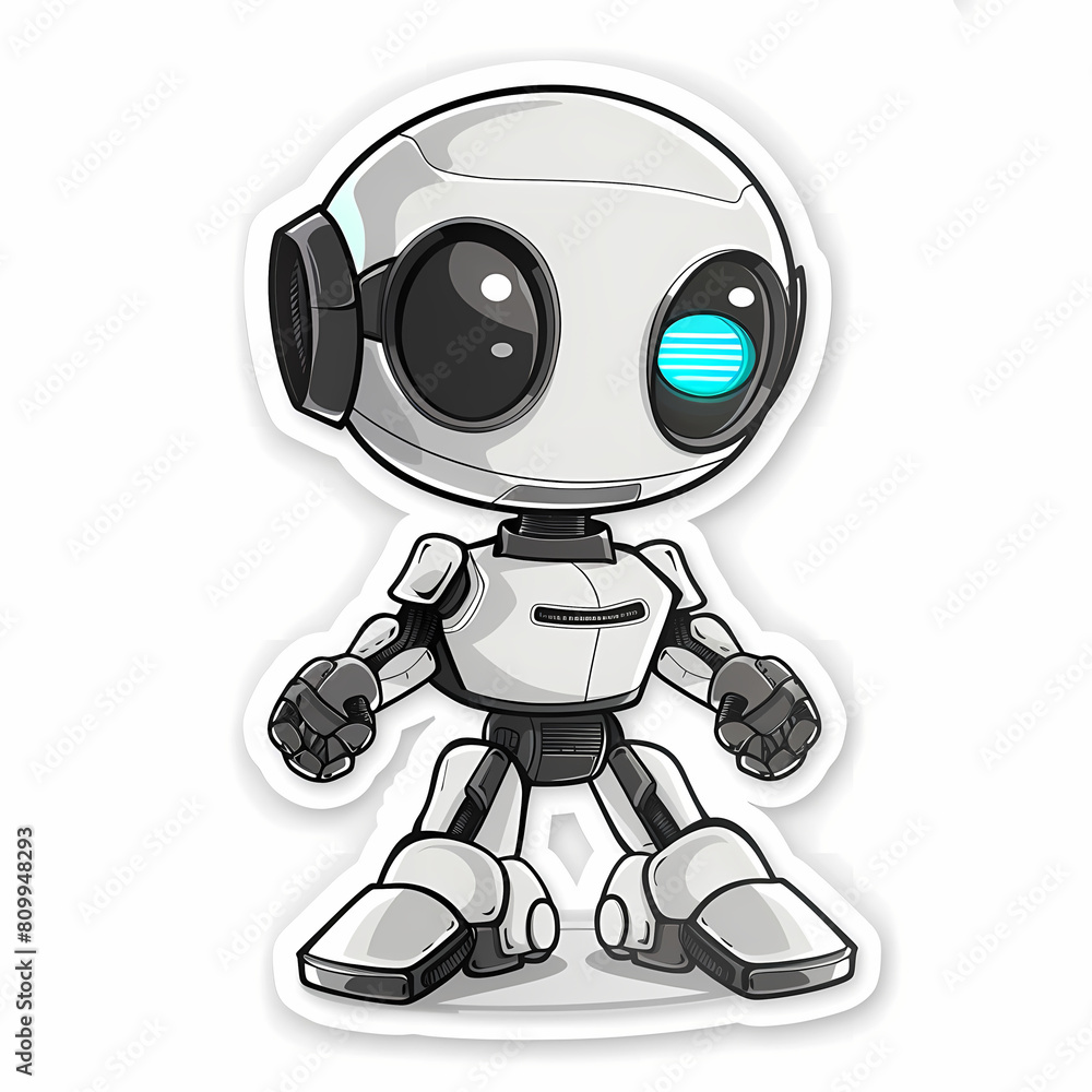 Cute robot on a White Canvas Sticker,vector image Cute robot on a White Canvas Sticker,vector image