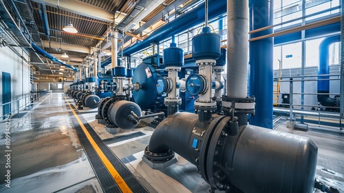 Pump station designed for reverse osmosis in industrial city water treatment, shown from a wide angle