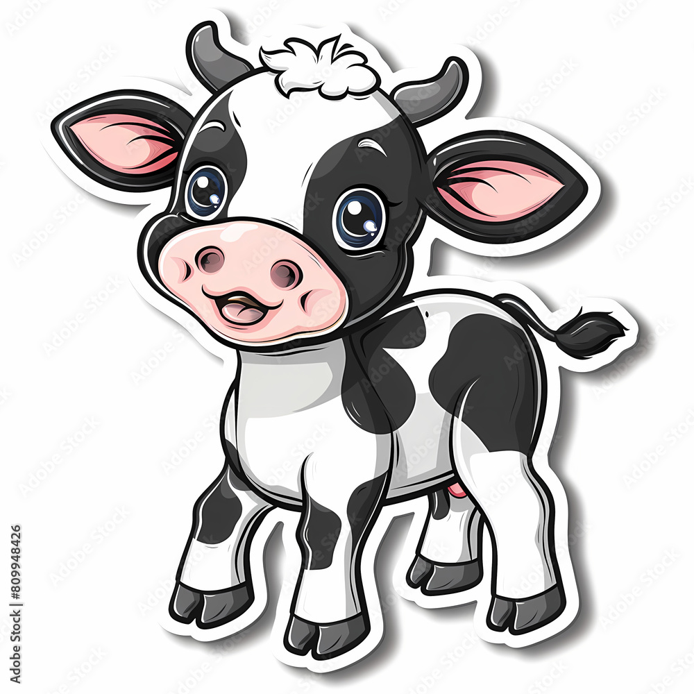 Cute cow catoon on a White Canvas Sticker,vector image Cute cow catoon on a White Canvas Sticker,vector image