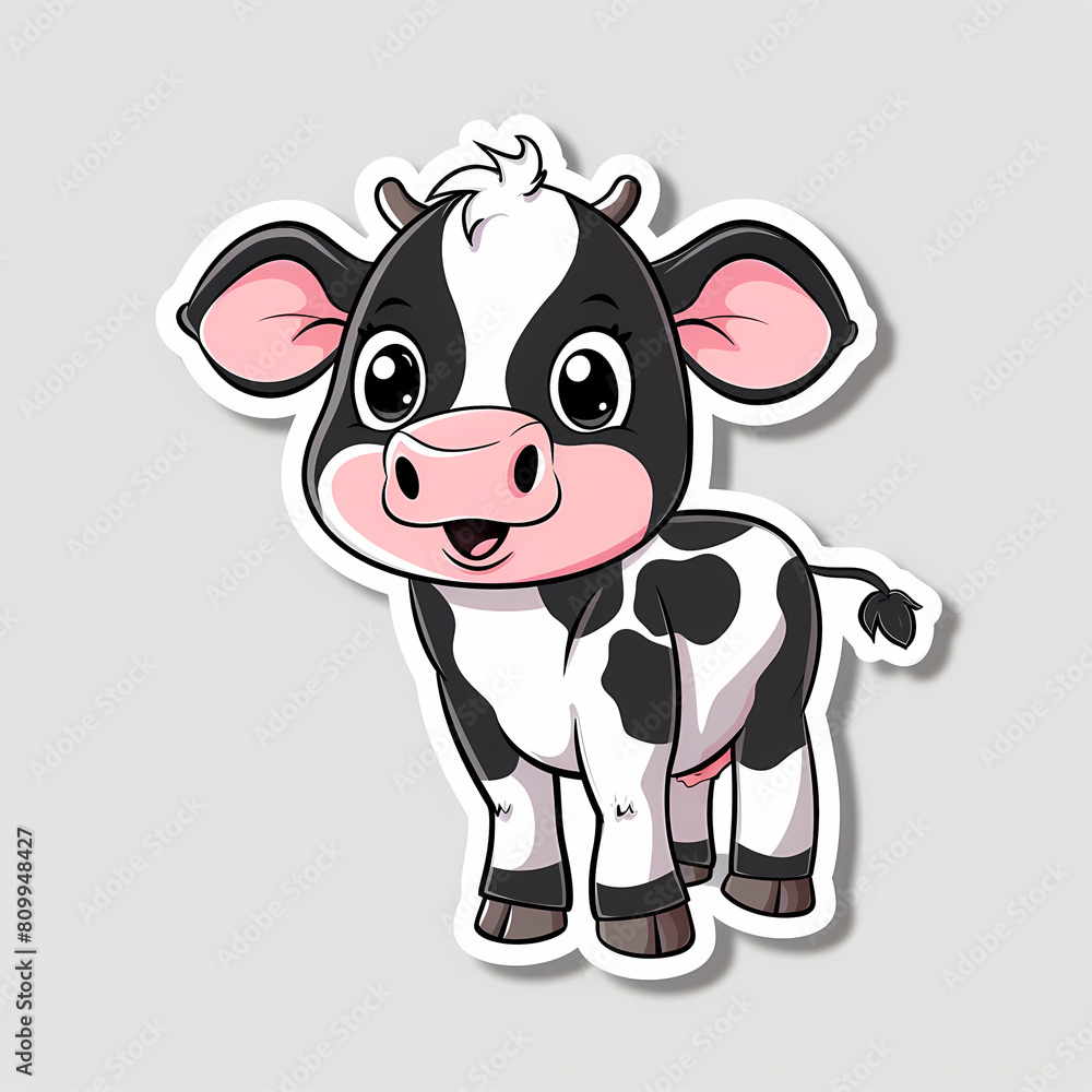 Cute cow catoon on a White Canvas Sticker,vector image Cute cow catoon on a White Canvas Sticker,vector image