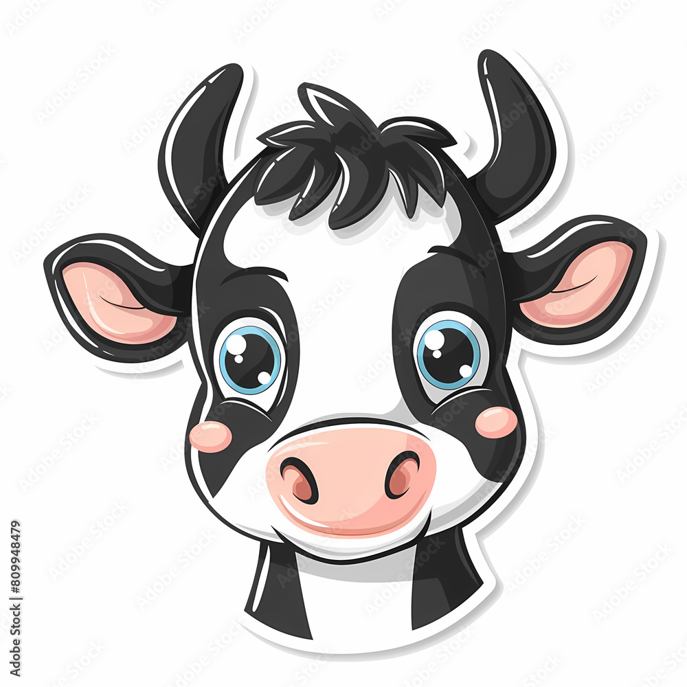 Cute cow catoon on a White Canvas Sticker,vector image