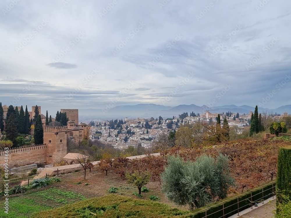 Alambra, Granada, Spain, view on the moro's castle