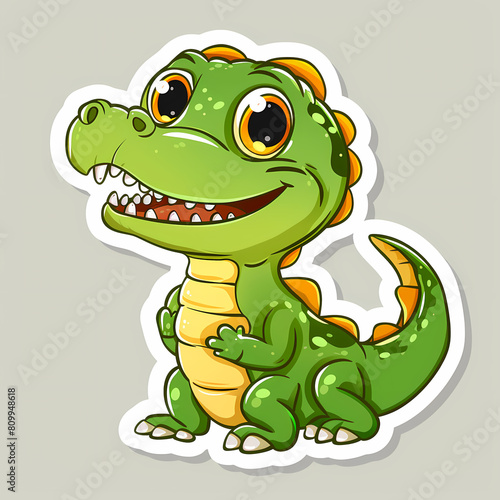 Cute crocodile catoon on a White Canvas Sticker,vector image