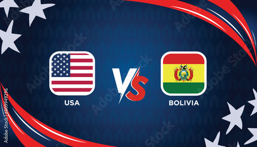 USA vs BOLIVIA broadcast template for sports Copa America 2024. American Tournament vector illustration graphics. EPS Format. 