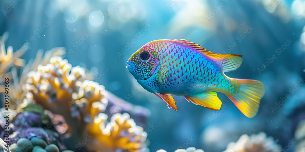 Colorful Fish Swimming Among Coral Reefs