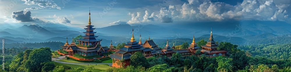 Serene Hilltop Harmony of Wat Phra That Mae Yen in the Picturesque Landscapes of Thailand